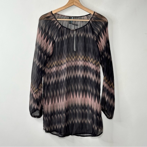 Guess by Marciano 100% Silk Chiffon Long Sleeve Mulitcolo Pullover Tunic - Picture 1 of 9